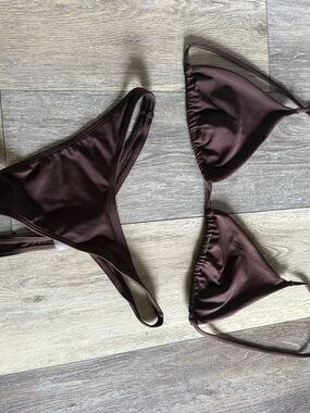 SHEIN Brown Triangle Bikini Set - Women Swim